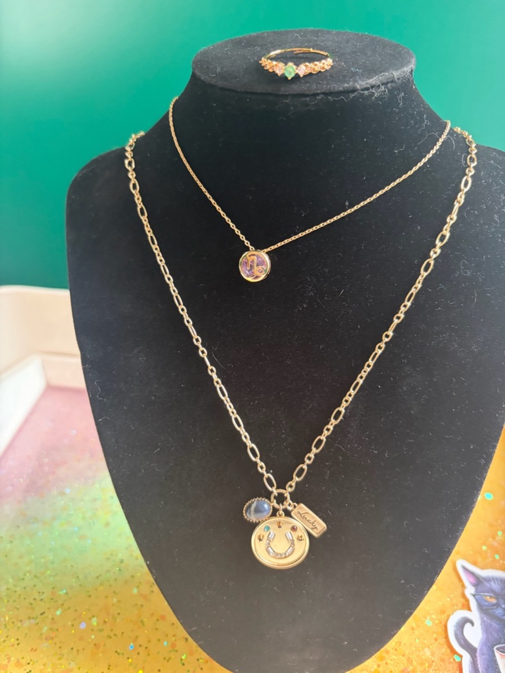 3 Piece Bundle! Genuine Emerald Ring, Lucky Brand Necklace & Capricorn Necklace